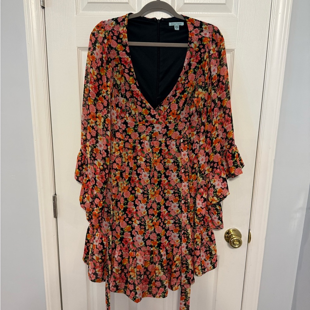 Stella Parker V-Neck Dress with Ruffle Sleeves